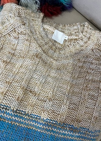 Uzun Kollu Bohem Renkli Örgü Kadın Kazak Elbise - Görsel 7