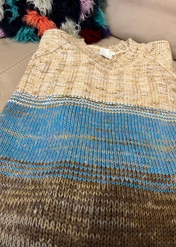 Uzun Kollu Bohem Renkli Örgü Kadın Kazak Elbise - Görsel 6