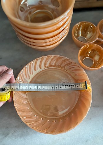 Antika parlak  sarı seramik cam fincan kase ve tabak - Görsel 7