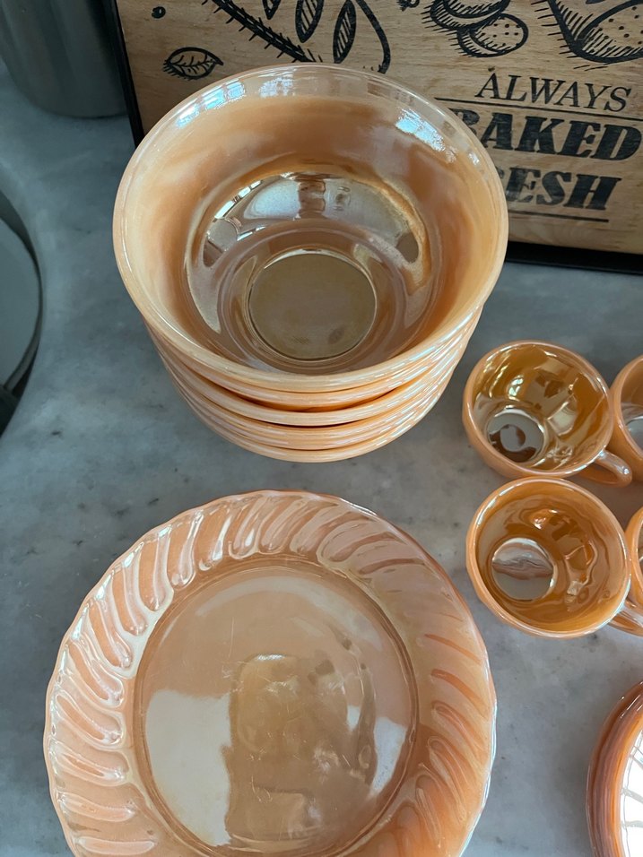 Antika parlak  sarı seramik cam fincan kase ve tabak - Görsel 5