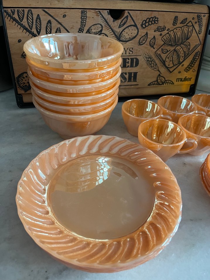 Antika parlak  sarı seramik cam fincan kase ve tabak - Görsel 2