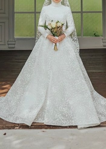 Uzun Kollu Yüksek Yakalı Vintage Prenses Gelinlik - Görsel 2