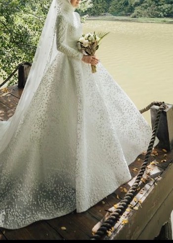 Uzun Kollu Yüksek Yakalı Vintage Prenses Gelinlik - Görsel 3