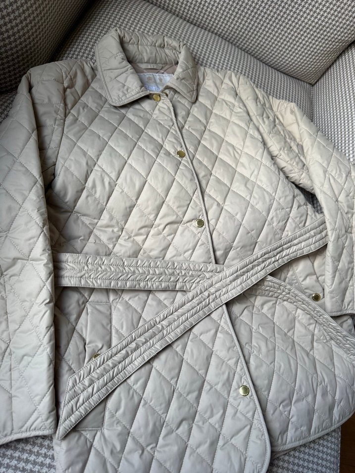 Bej Kapitone Uzun Kollu Kemerli Kadın Ceket - Görsel 5