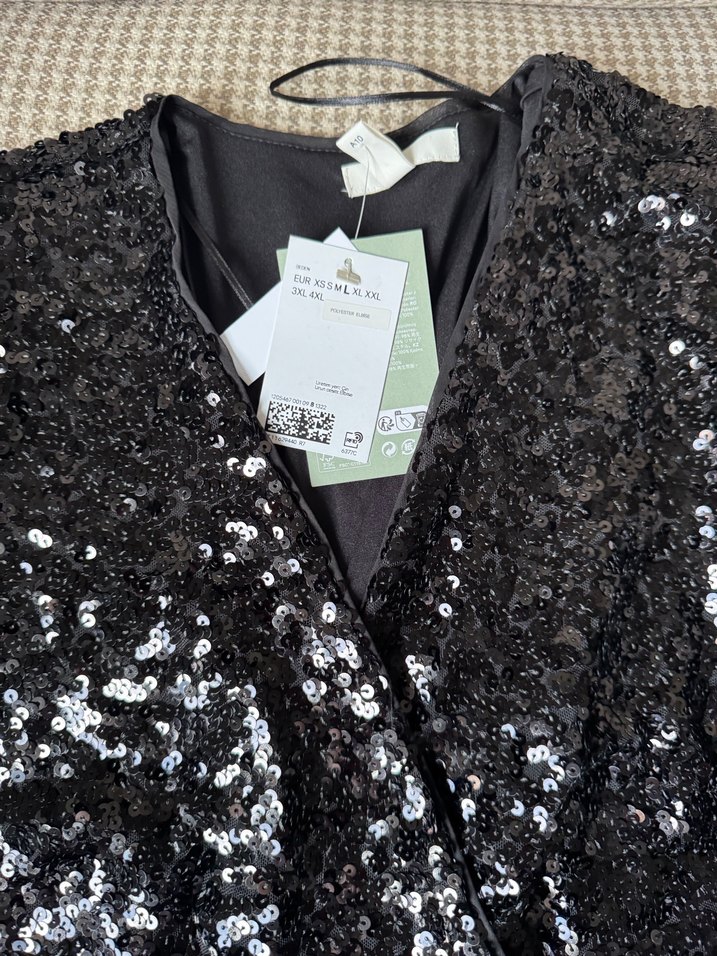Etiketli Siyah Payetli Kadın Abiye Elbise - Görsel 5