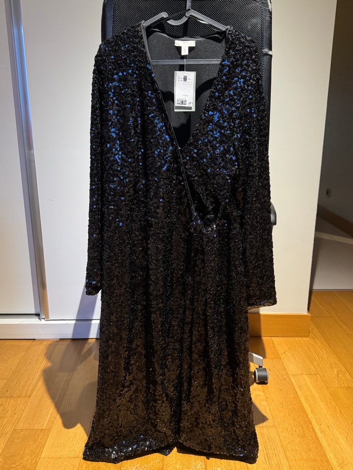 Etiketli Siyah Payetli Kadın Abiye Elbise - Görsel 2