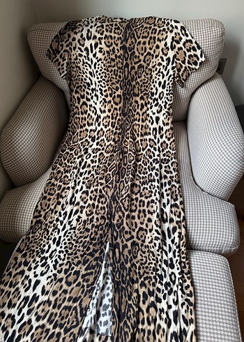 ZARA Kahverengi Leopar Desenli Uzun Elbise - Görsel 2
