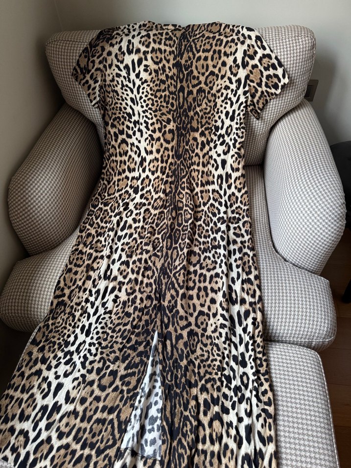 ZARA Kahverengi Leopar Desenli Uzun Elbise - Görsel 2