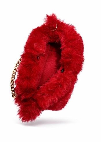 Kırmızı Kürklü Kadın Çanta + Anahtarlık hediye - Görsel 3