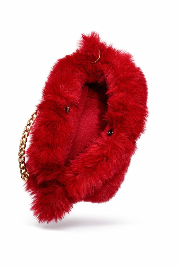 Kırmızı Kürklü Kadın Çanta + Anahtarlık hediye - Görsel 3