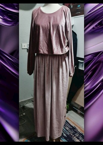 Gül Kurusu Bohem Uzun Kadife Elbise - Görsel 2