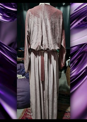 Gül Kurusu Bohem Uzun Kadife Elbise - Görsel 4