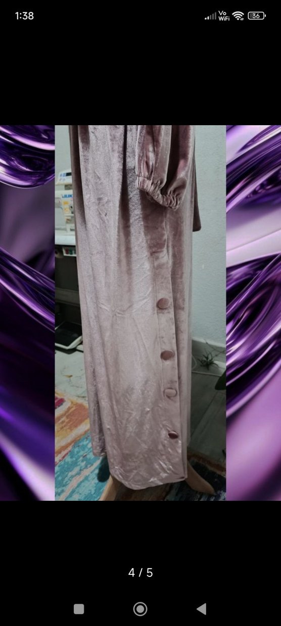 Gül Kurusu Bohem Uzun Kadife Elbise - Görsel 3