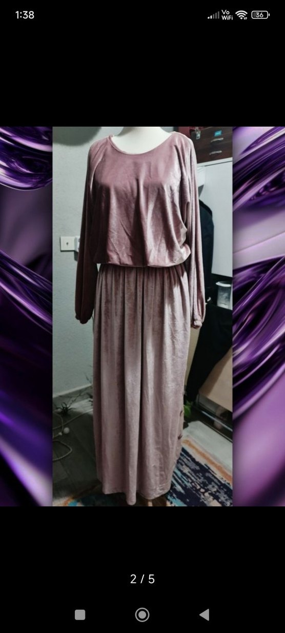 Gül Kurusu Bohem Uzun Kadife Elbise - Görsel 2