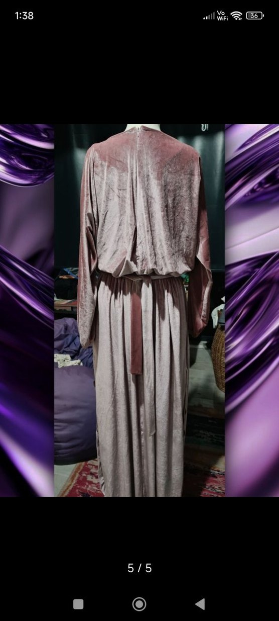 Gül Kurusu Bohem Uzun Kadife Elbise - Görsel 4