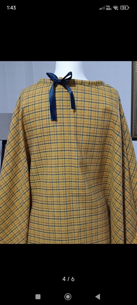 Düğmeli Sarı Ekose Kadın Panço - Görsel 3