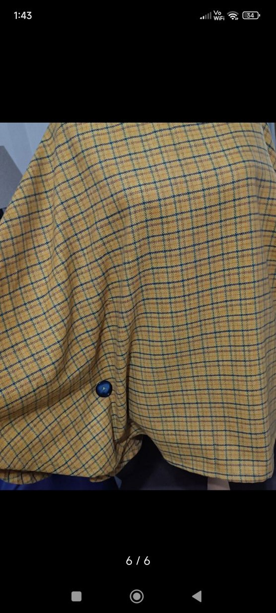 Düğmeli Sarı Ekose Kadın Panço - Görsel 5