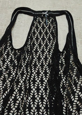 Dantel Detaylı Siyah Örgü Midi Yelek - Görsel 3