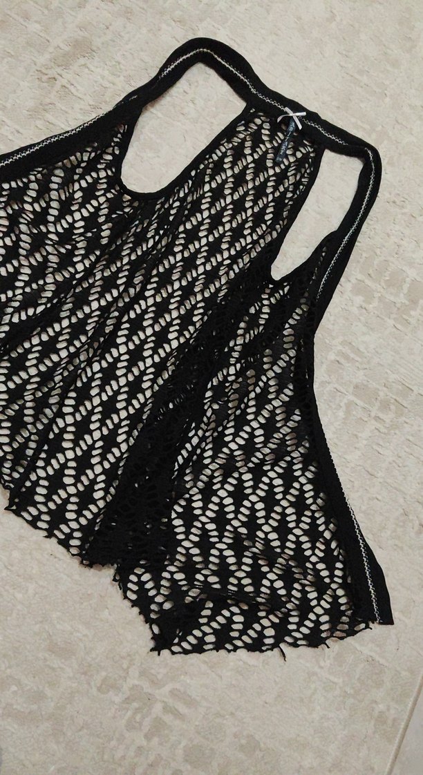 Dantel Detaylı Siyah Örgü Midi Yelek - Görsel 2