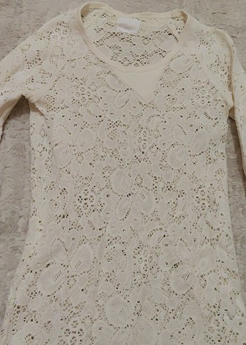 Bej Dantel Detaylı Uzun Kollu Bohem Bluz - Görsel 2