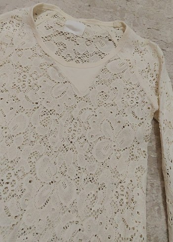 Bej Dantel Detaylı Uzun Kollu Bohem Bluz - Görsel 3