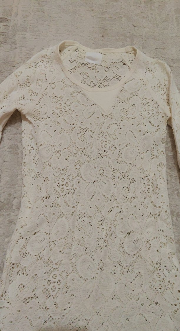 Bej Dantel Detaylı Uzun Kollu Bohem Bluz - Görsel 2