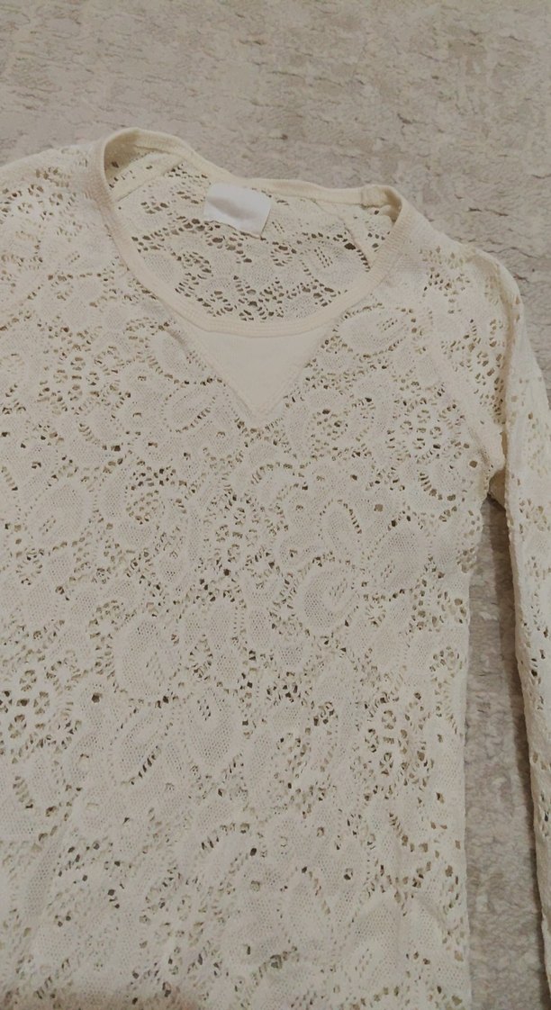 Bej Dantel Detaylı Uzun Kollu Bohem Bluz - Görsel 3