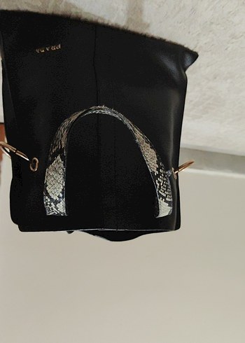 Siyah Yılan Desenli Deri Kadın Çanta - Görsel 2