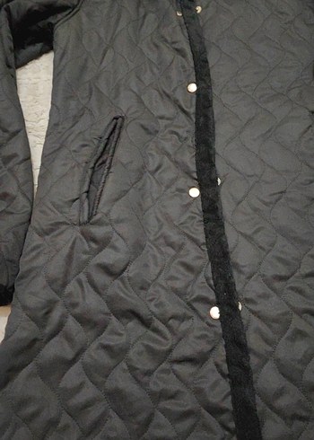 Düğmeli Siyah Uzun Kadın Ceket - Görsel 2