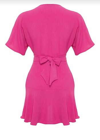 Pembe Mini V Yaka Volanlı Elbise - Görsel 2