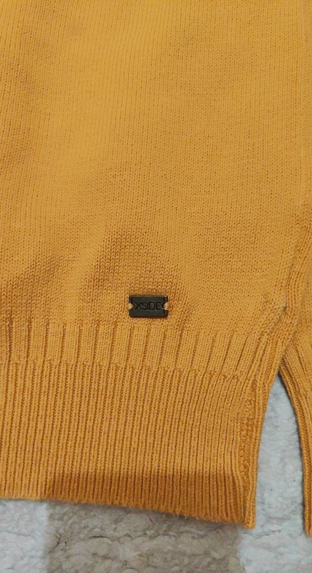 Sarı V Yaka Örgü Kadın Kazak - Görsel 3