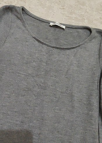 Gri Uzun Kollu Yırtmaçlı Kadın Elbise - Görsel 3