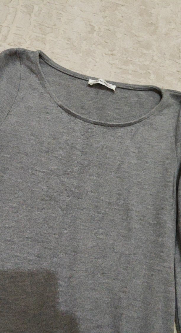 Gri Uzun Kollu Yırtmaçlı Kadın Elbise - Görsel 3