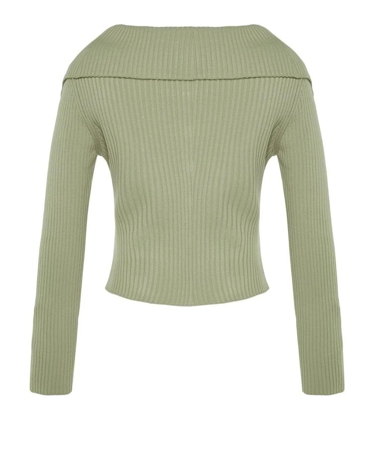 Bej Kadın Düğmeli Triko Kazak - Görsel 2