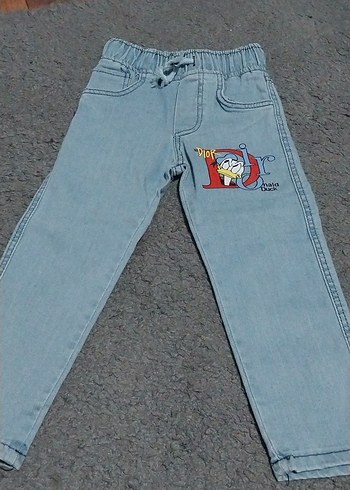 Erkek Çocuk Mavi Denim Baskılı Pantolon