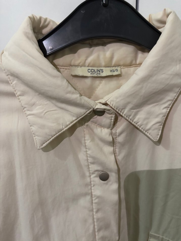 Bej Düğmeli Pamuklu Uzun Kollu Kadın Gömlek - Görsel 2