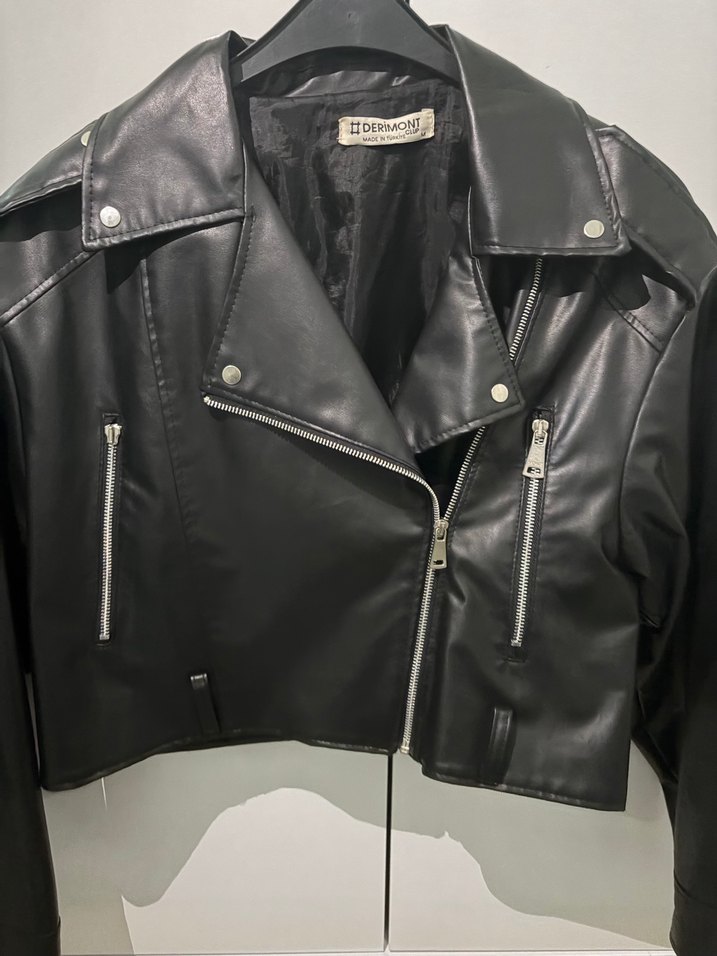 Siyah Deri Biker Ceket - Görsel 3