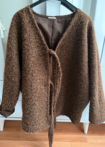 Kahverengi Örgü Yün  Kaban - Görsel 2