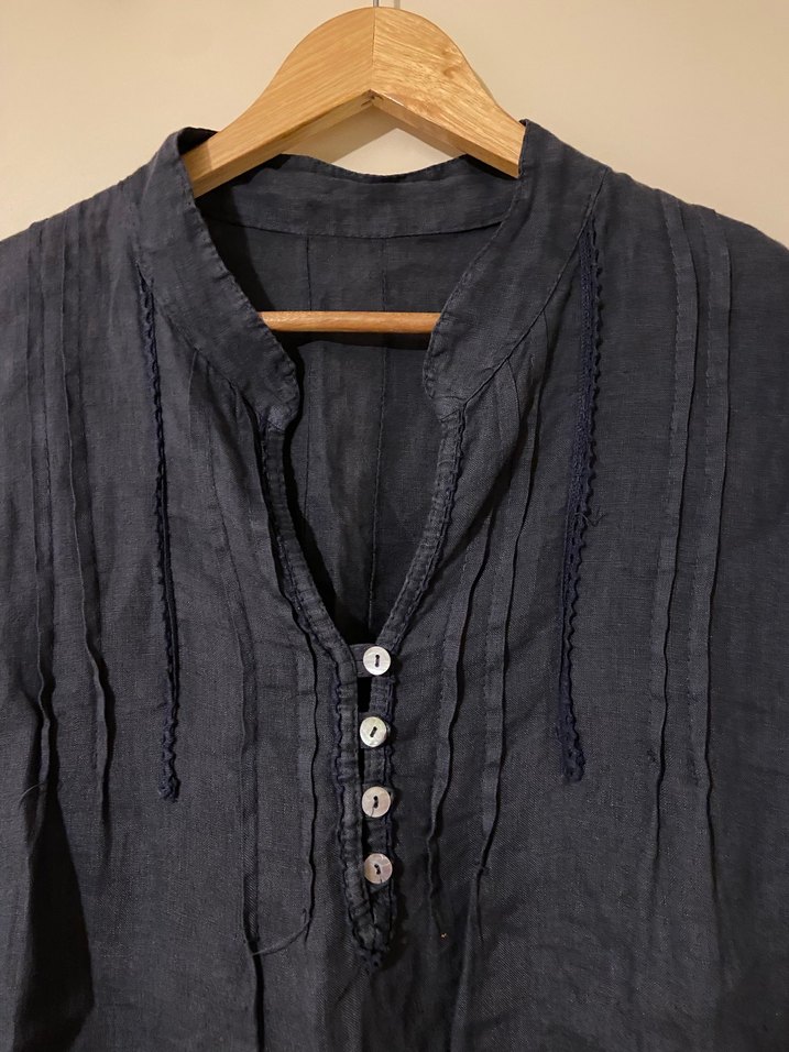 Düğmeli Kısa Kollu Keten Gömlek - Görsel 2