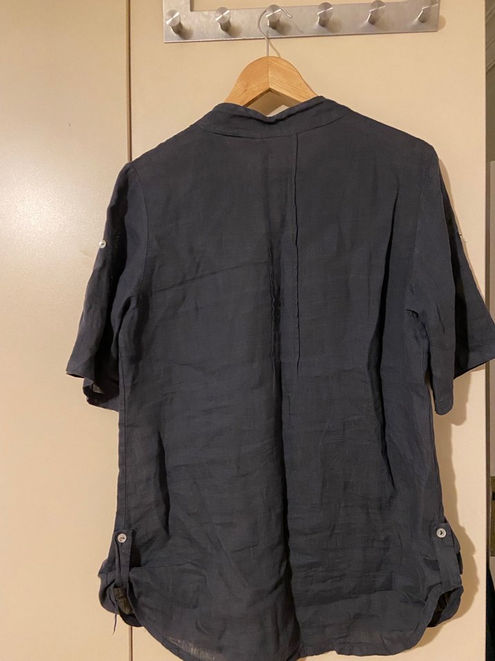 Düğmeli Kısa Kollu Keten Gömlek - Görsel 3