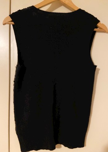 Payetli Siyah Kadın Kolsuz Bluz - Görsel 3