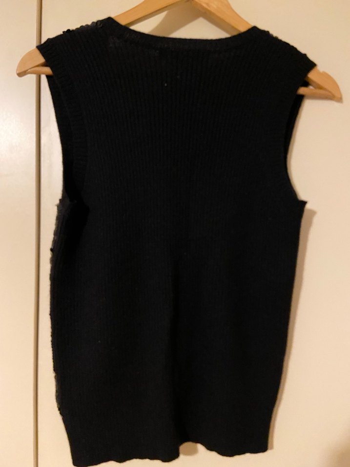 Payetli Siyah Kadın Kolsuz Bluz - Görsel 3