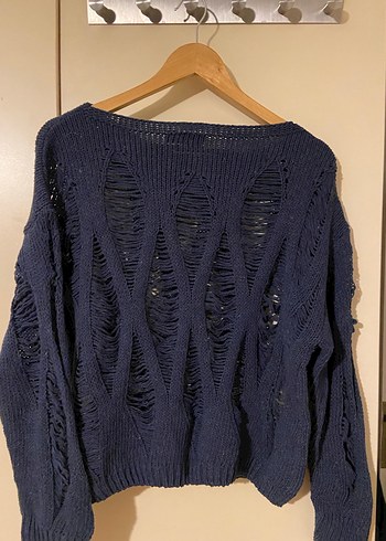 Lacivert Örgü Kadın Triko Kazak - Görsel 4