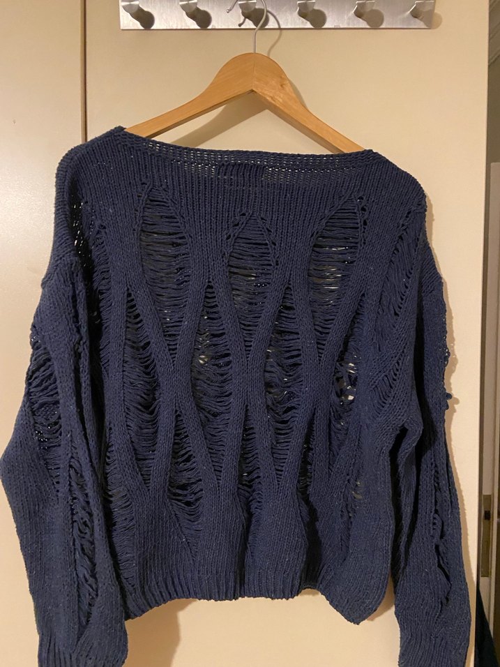 Lacivert Örgü Kadın Triko Kazak - Görsel 4