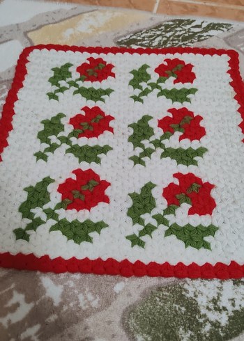 Kırmızı Çiçek Desenli Örgü Banyo Süngeri - Görsel 4