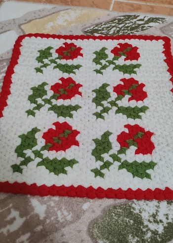 Kırmızı Çiçek Desenli Örgü Banyo Süngeri - Görsel 3