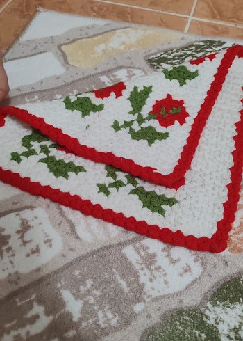 Kırmızı Çiçek Desenli Örgü Banyo Süngeri - Görsel 6