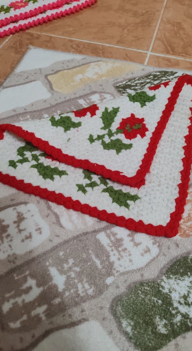 Kırmızı Çiçek Desenli Örgü Banyo Süngeri - Görsel 5