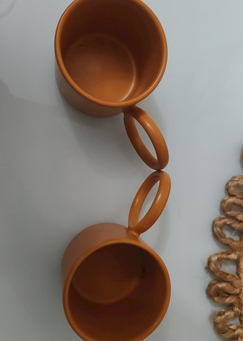 Yuvarlak Kulplu Kahverengi Seramik Fincanlar - Görsel 5