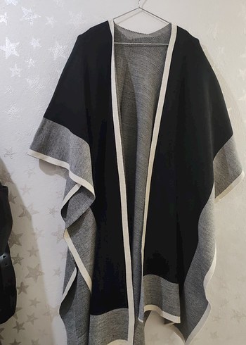 Gri Uzun Kadın Panço Notlu Yaka - Görsel 4